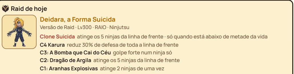 Tela da Raid com o chefe do dia, a arte dele e a lista de golpes, com o golpe de fúria destacado em vermelho.
